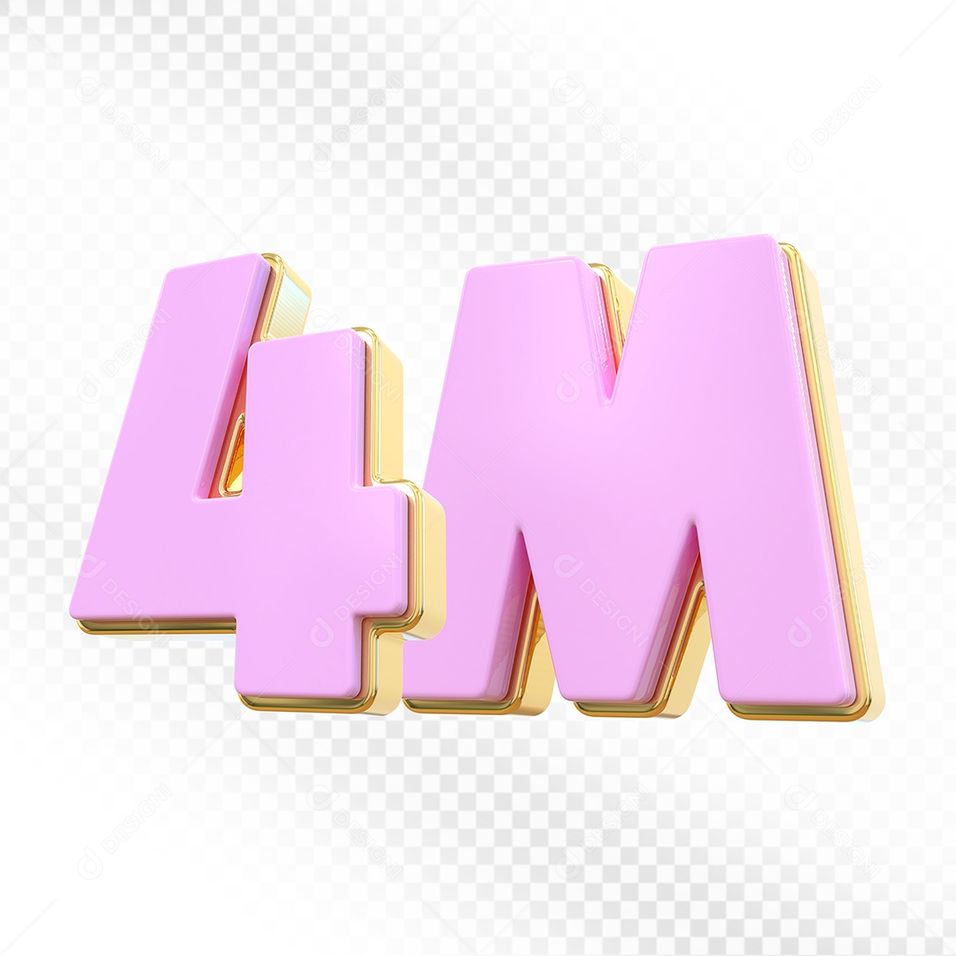 Elemento 3D Número 4M Rosa para Composição PSD