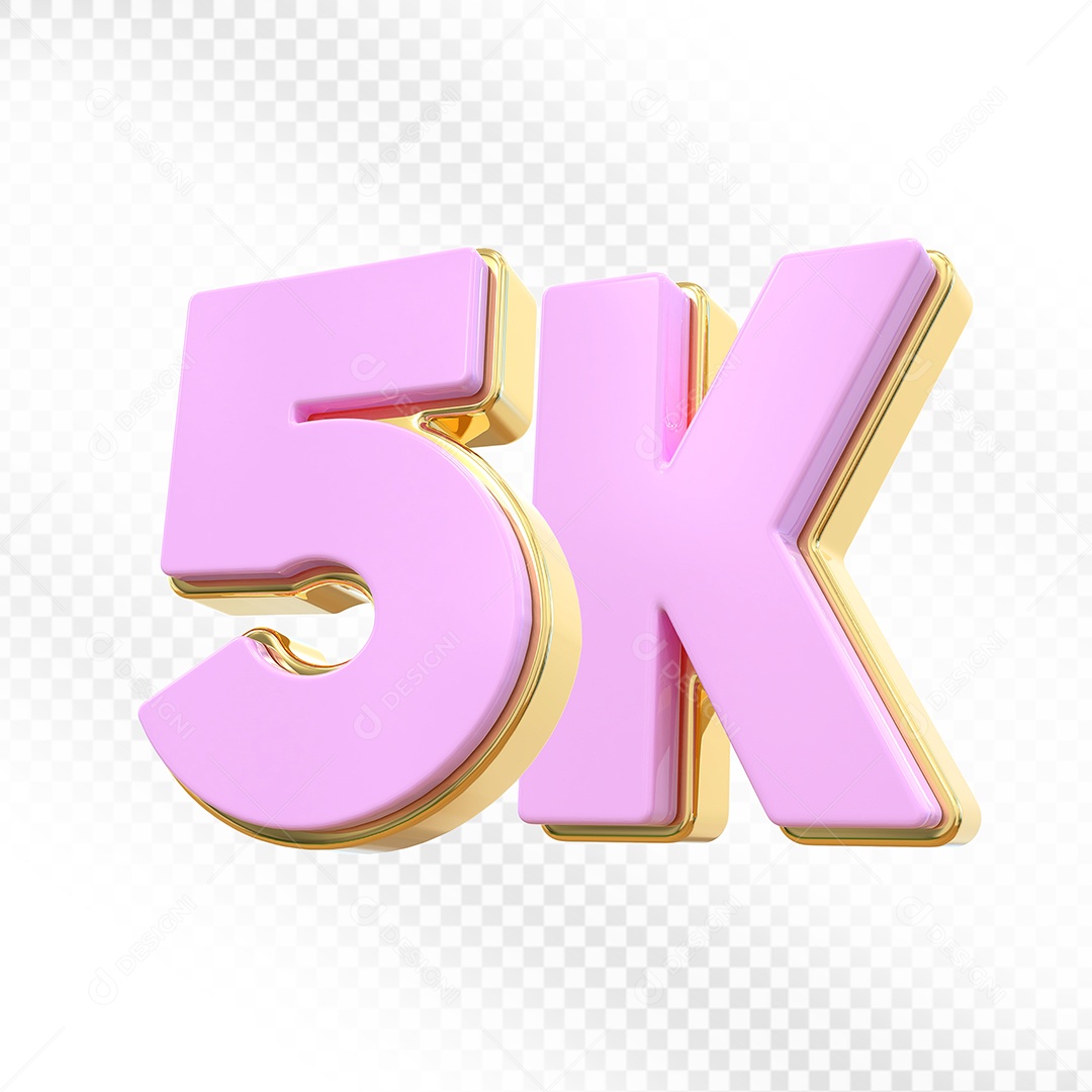 Elemento 3D Número 5K Rosa para Composição PSD