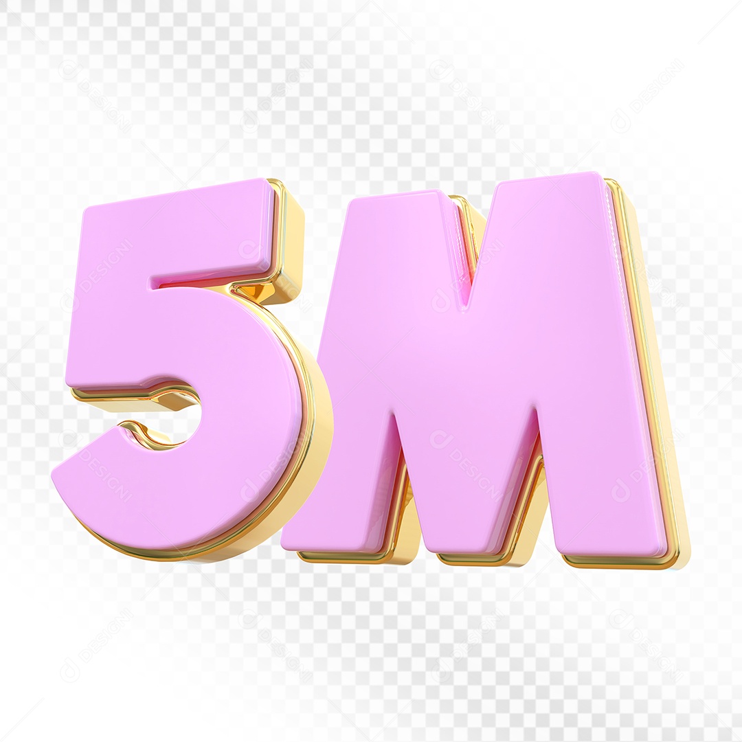 Elemento 3D Número 5M Rosa para Composição PSD