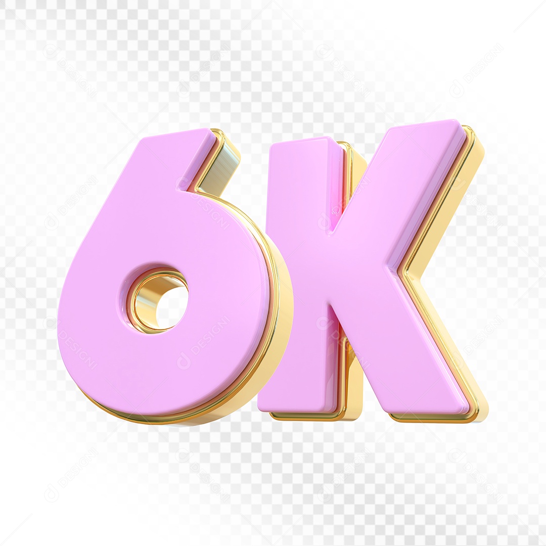 Elemento 3D Número 6K Rosa para Composição PSD