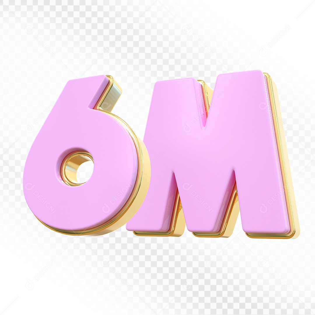 Elemento 3D Número 6M Rosa para Composição PSD