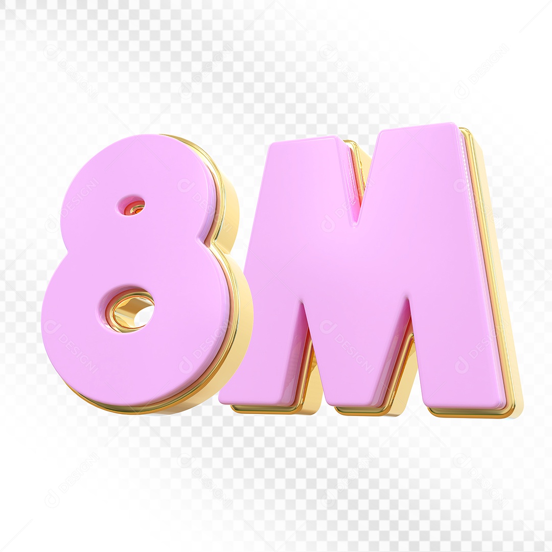 Elemento 3D Número 8M Rosa para Composição PSD