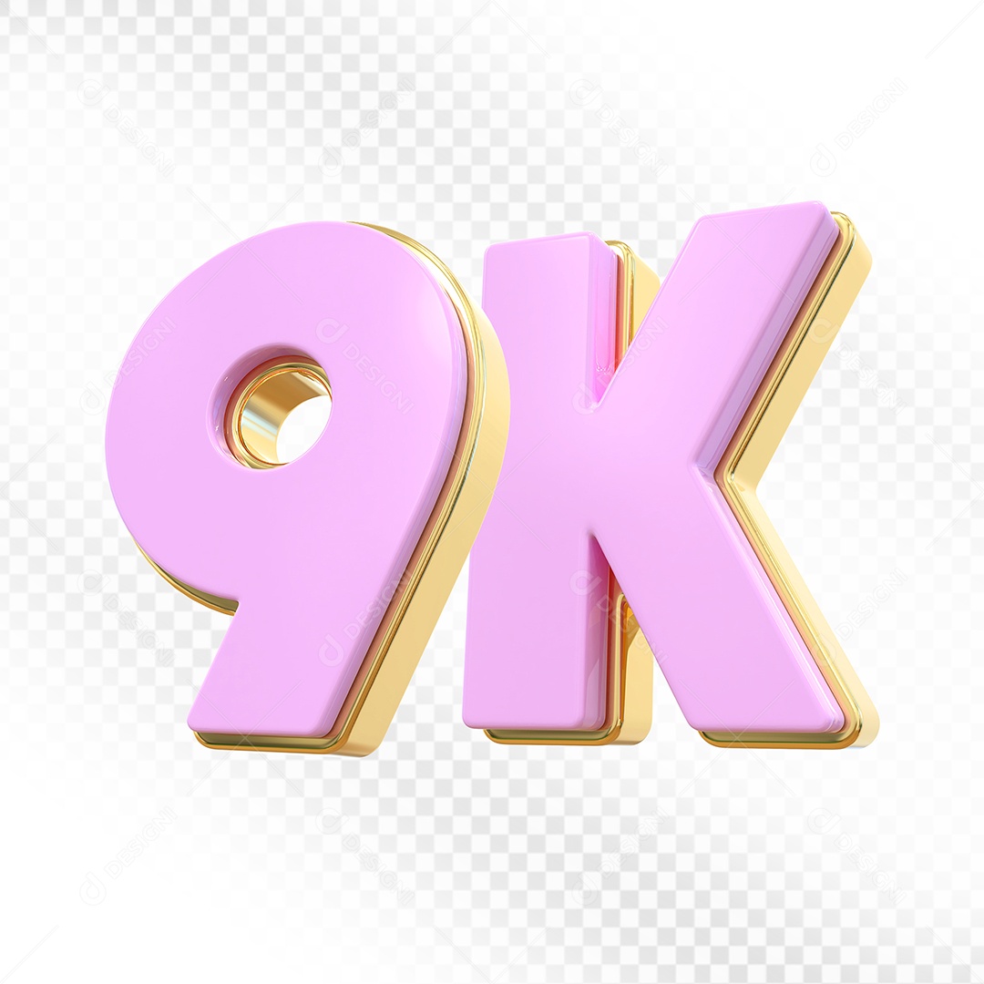 Elemento 3D Número 9K Rosa para Composição PSD