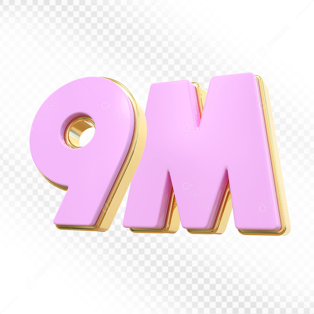 Elemento 3D Número 9M Rosa para Composição PSD