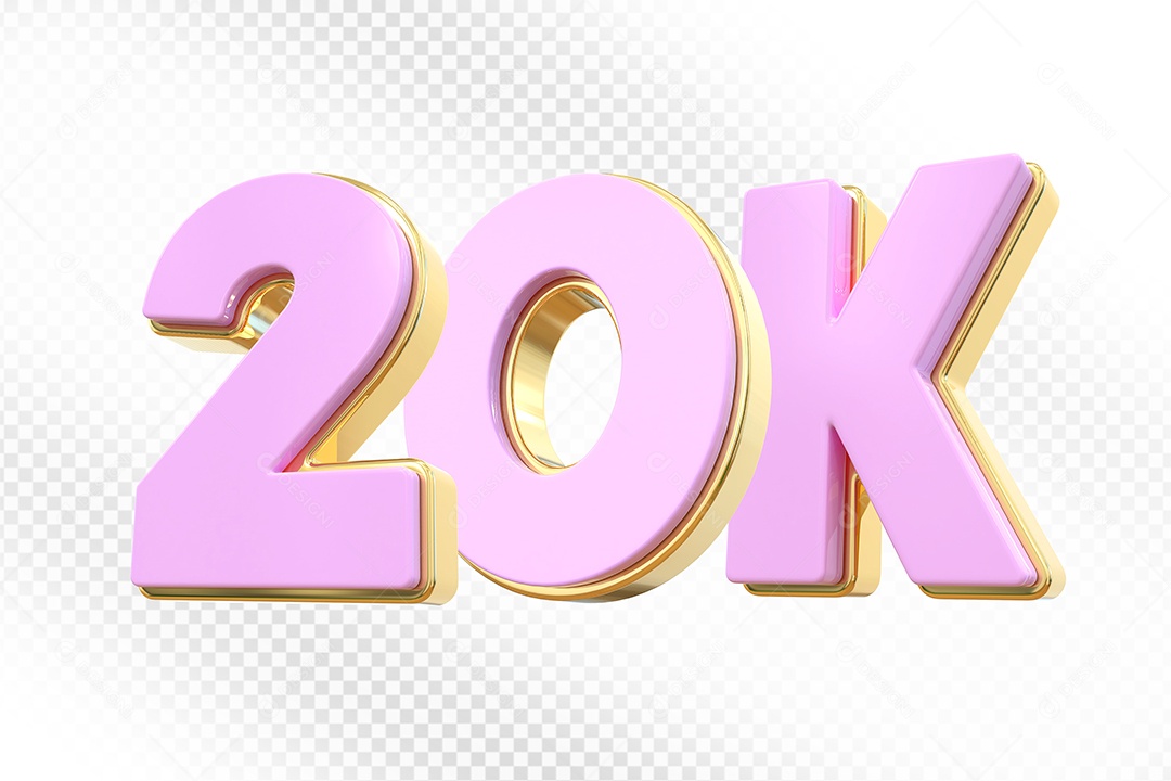 Elemento 3D Número 20K Rosa para Composição PSD