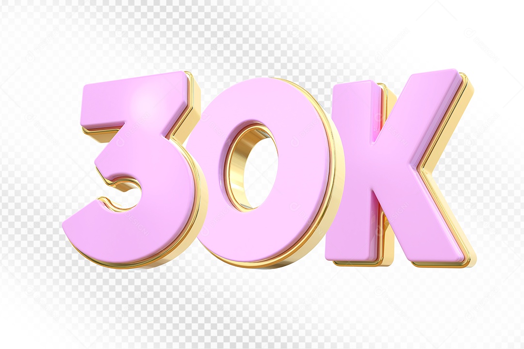 Elemento 3D Número 30K Rosa para Composição PSD