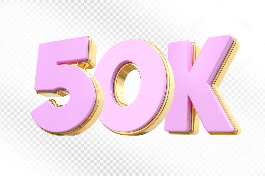Elemento 3D Número 50K Rosa para Composição PSD