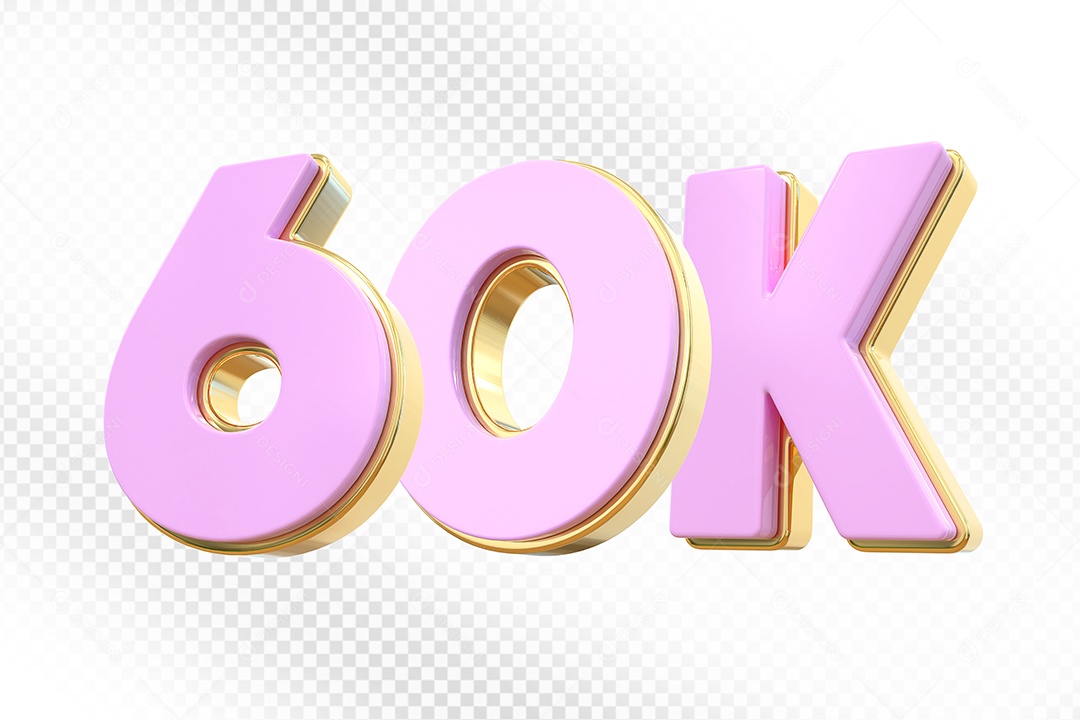 Elemento 3D Número 60K Rosa para Composição PSD