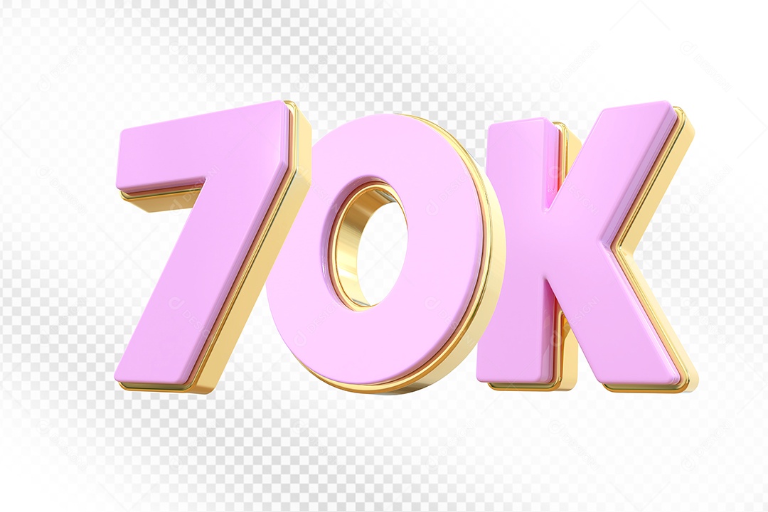 Elemento 3D Número 70K Rosa para Composição PSD