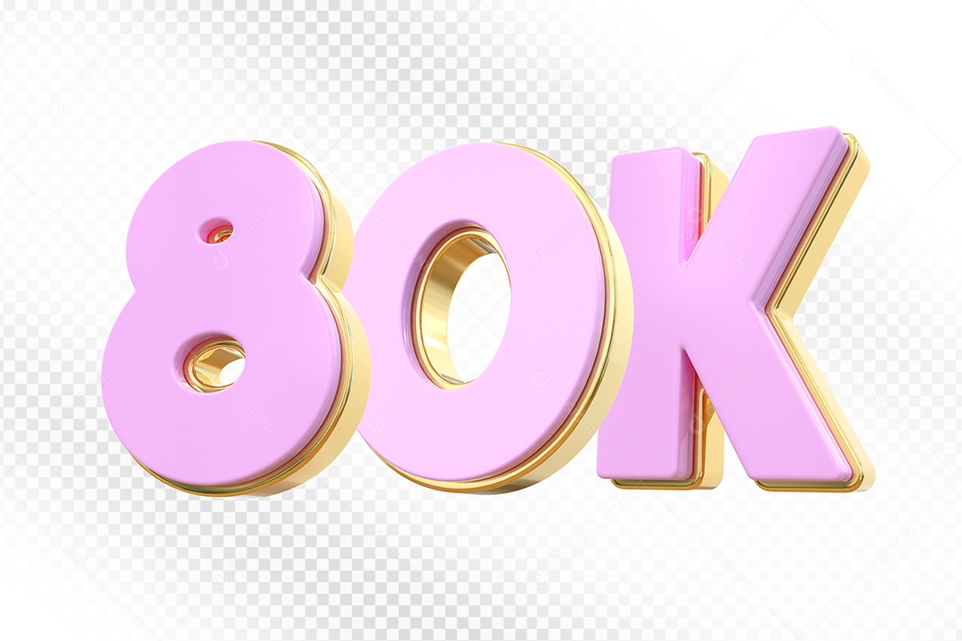 Elemento 3D Número 80K Rosa para Composição PSD