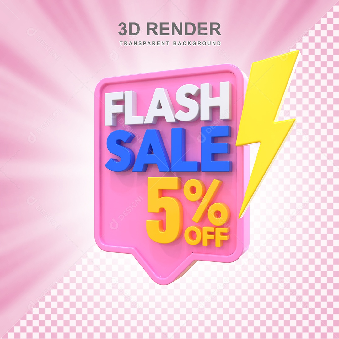 Selo 3D Flash Sale 5% Rosa Social Media PSD Editável