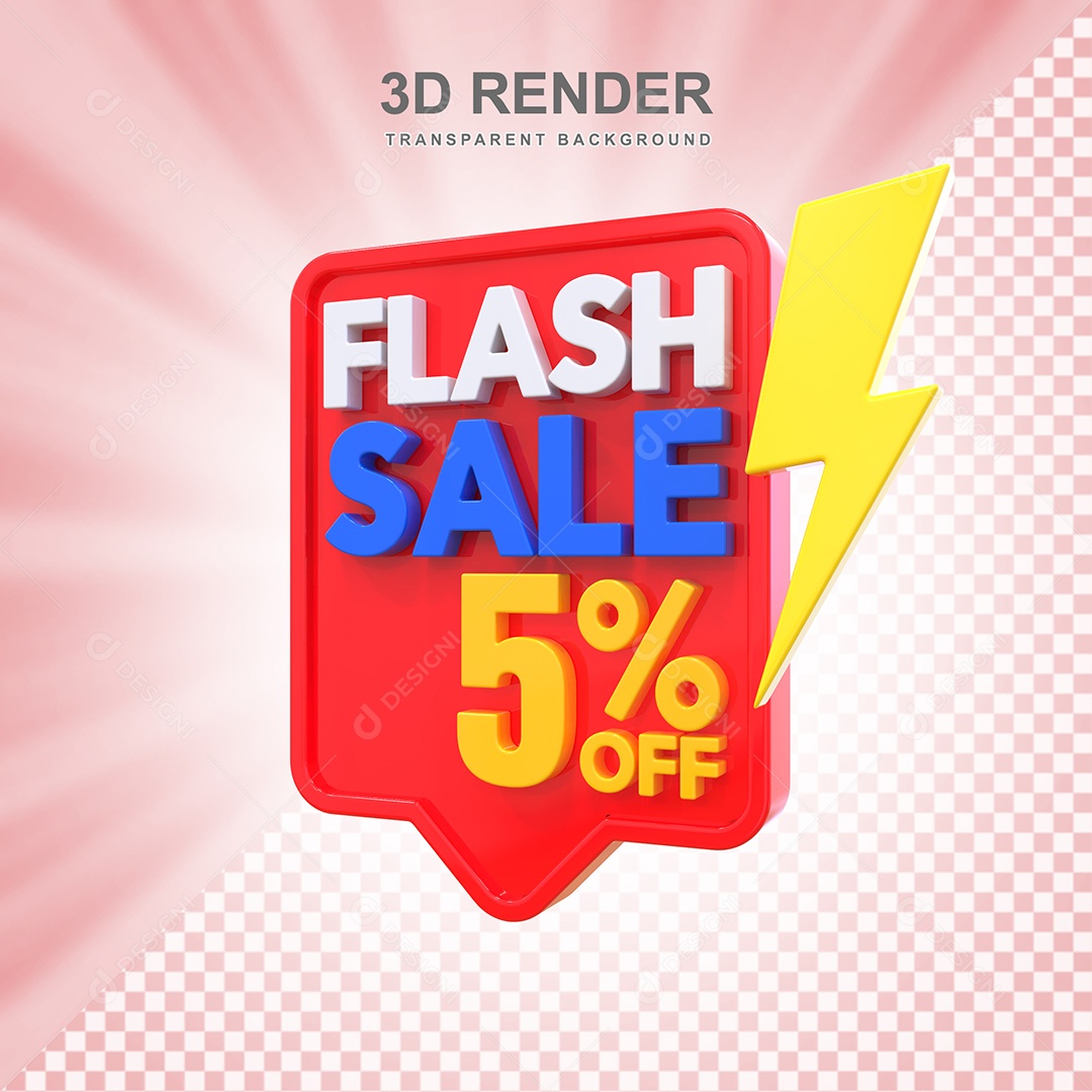 Selo 3D Flash Sale 5% Vermelho Social Media PSD Editável