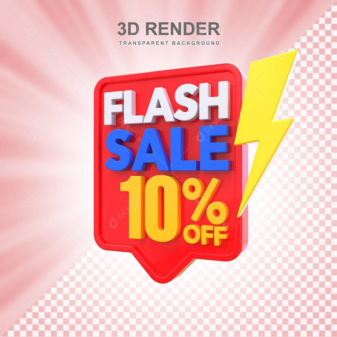 Selo 3D Flash Sale 10% Vermelho Social Media PSD Editável