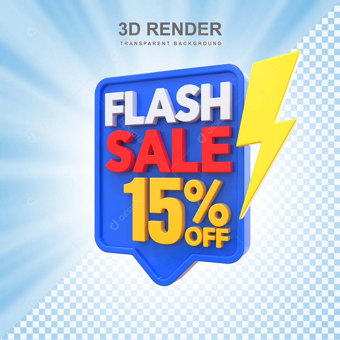 Selo 3D Flash Sale 15% Azul Social Media PSD Editável