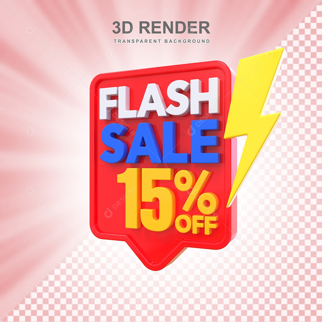 Selo 3D Flash Sale 15% Vermelho Social Media PSD Editável