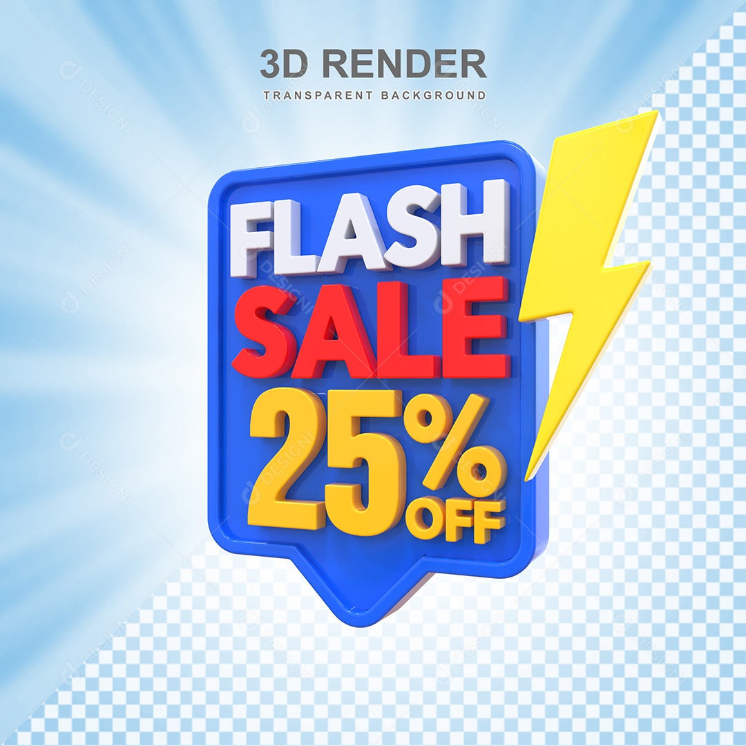 Selo 3D Flash Sale 25% Azul Social Media PSD Editável