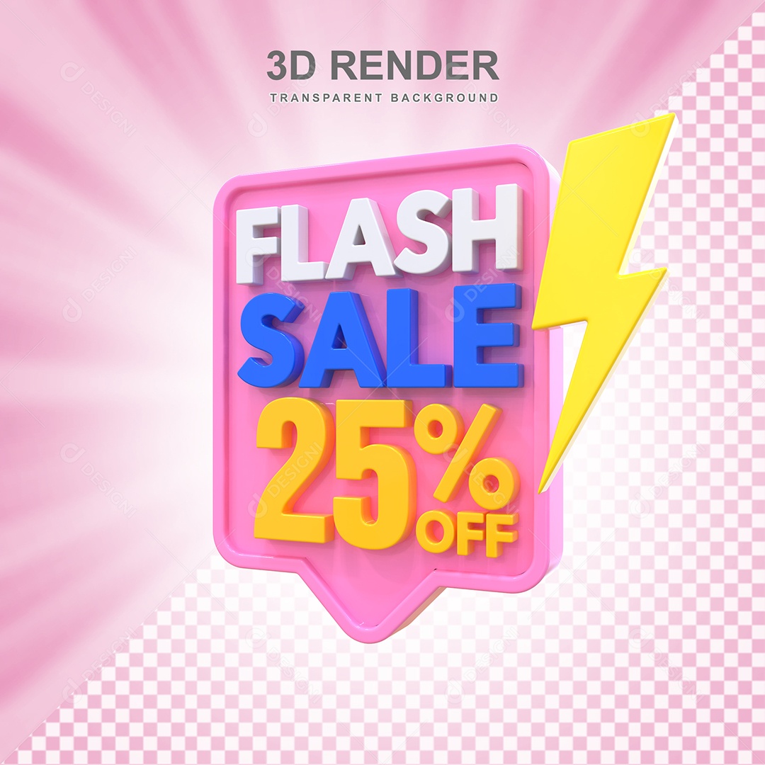 Selo 3D Flash Sale 25% Rosa Social Media PSD Editável