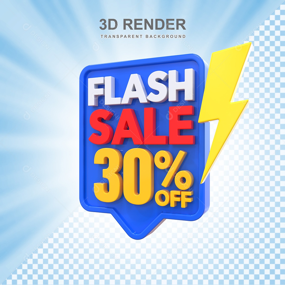 Selo 3D Flash Sale 30% Azul Social Media PSD Editável