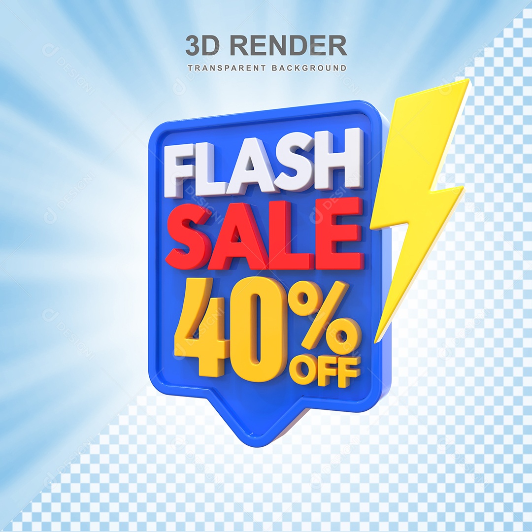 Selo 3D Flash Sale 40% Azul Social Media PSD Editável