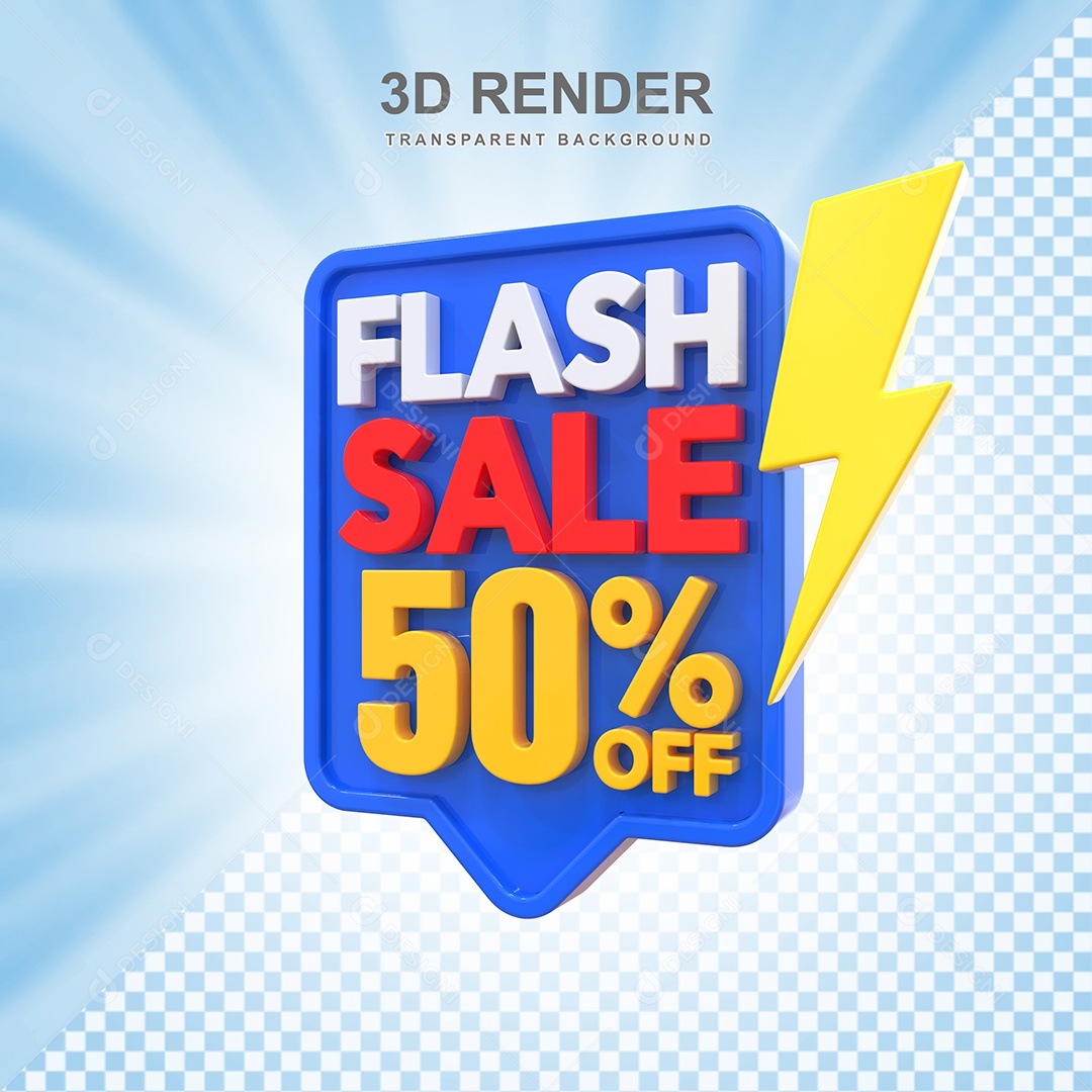 Selo 3D Flash Sale 50% Azul Social Media PSD Editável