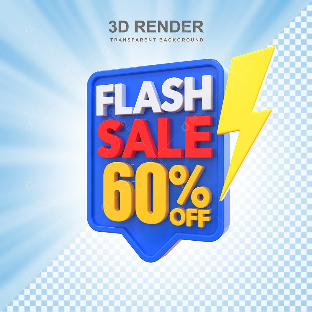 Selo 3D Flash Sale 60% Azul Social Media PSD Editável