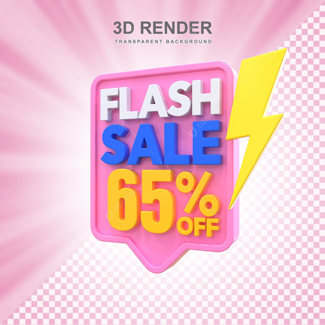 Selo 3D Flash Sale 65% Rosa Social Media PSD Editável