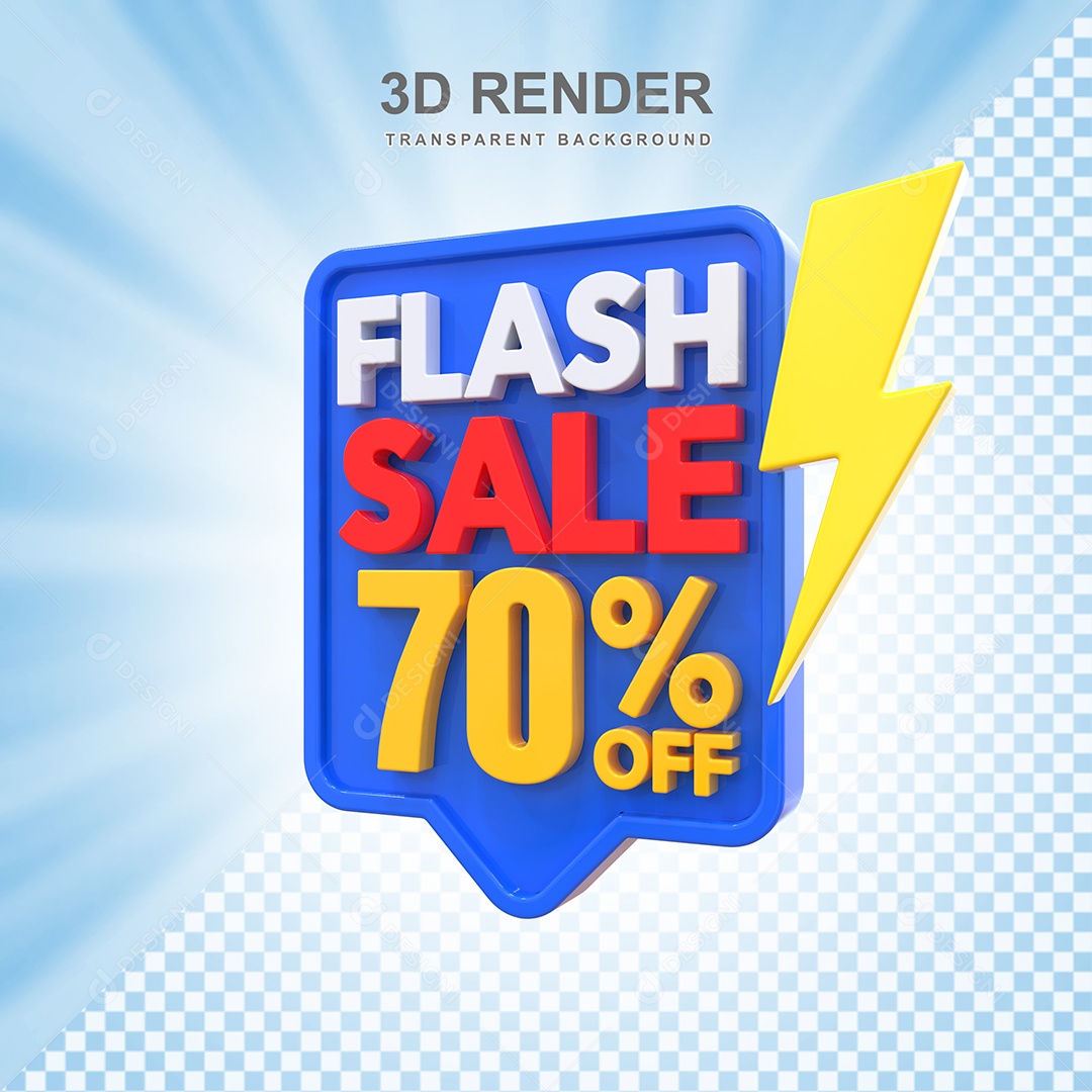 Selo 3D Flash Sale 70% Azul Social Media PSD Editável