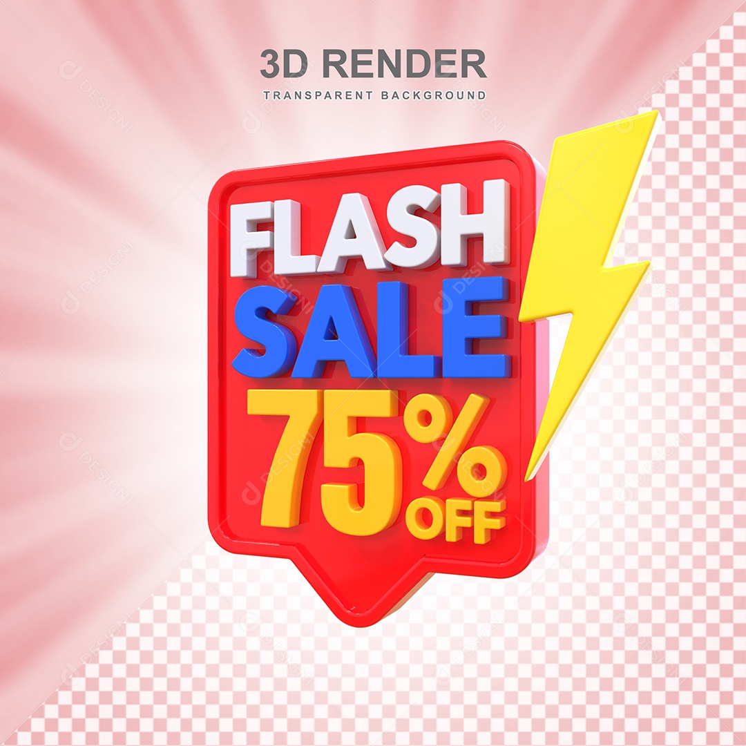 Selo 3D Flash Sale 75% Vermelho Social Media PSD Editável