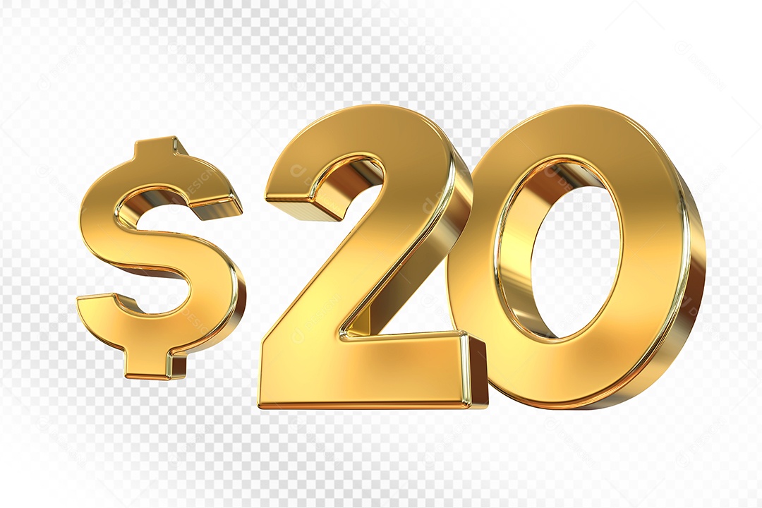 Elemento 3D Número $20 Preto para Composição PSD