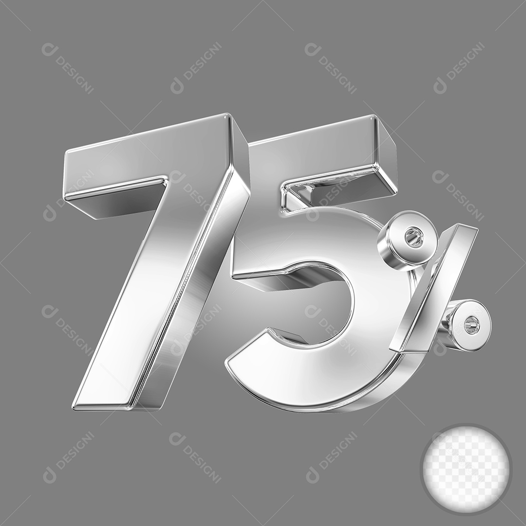 Elemento 3D Número 75% Preto para Composição PSD
