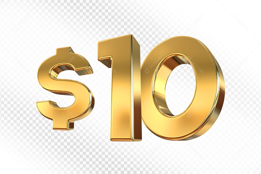 Elemento 3D Número $10 Preto para Composição PSD