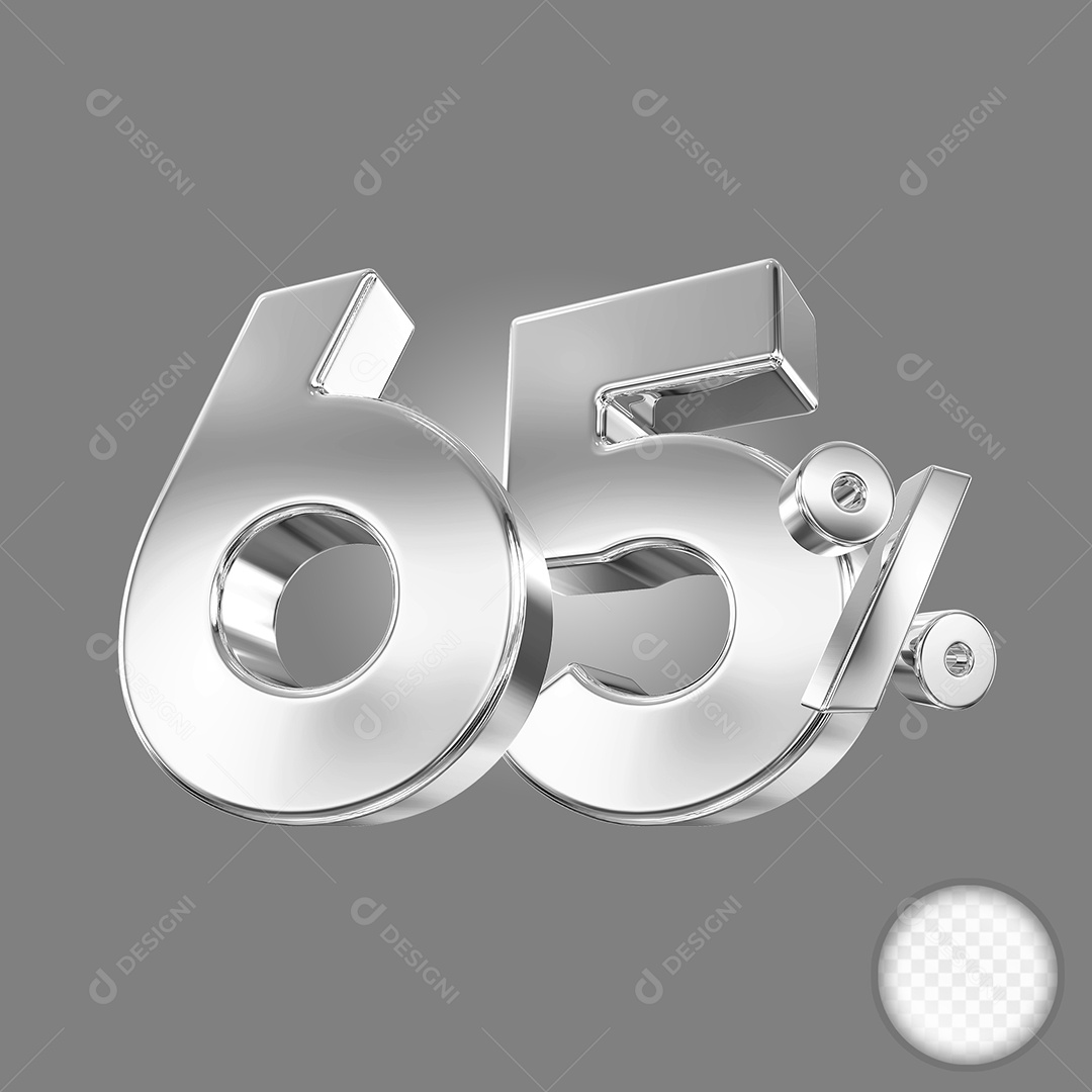 Elemento 3D Número 65% Preto para Composição PSD