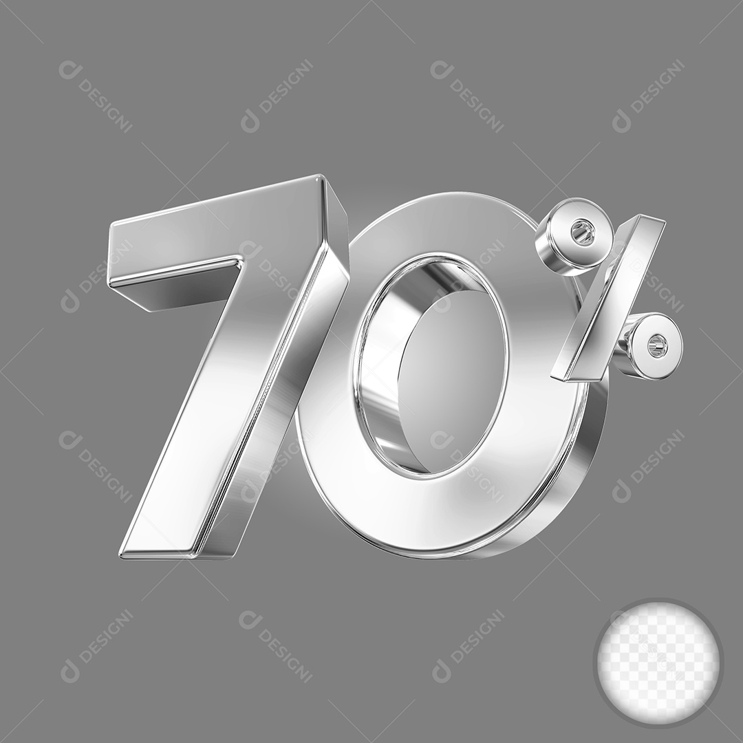 Elemento 3D Número 70% Preto para Composição PSD