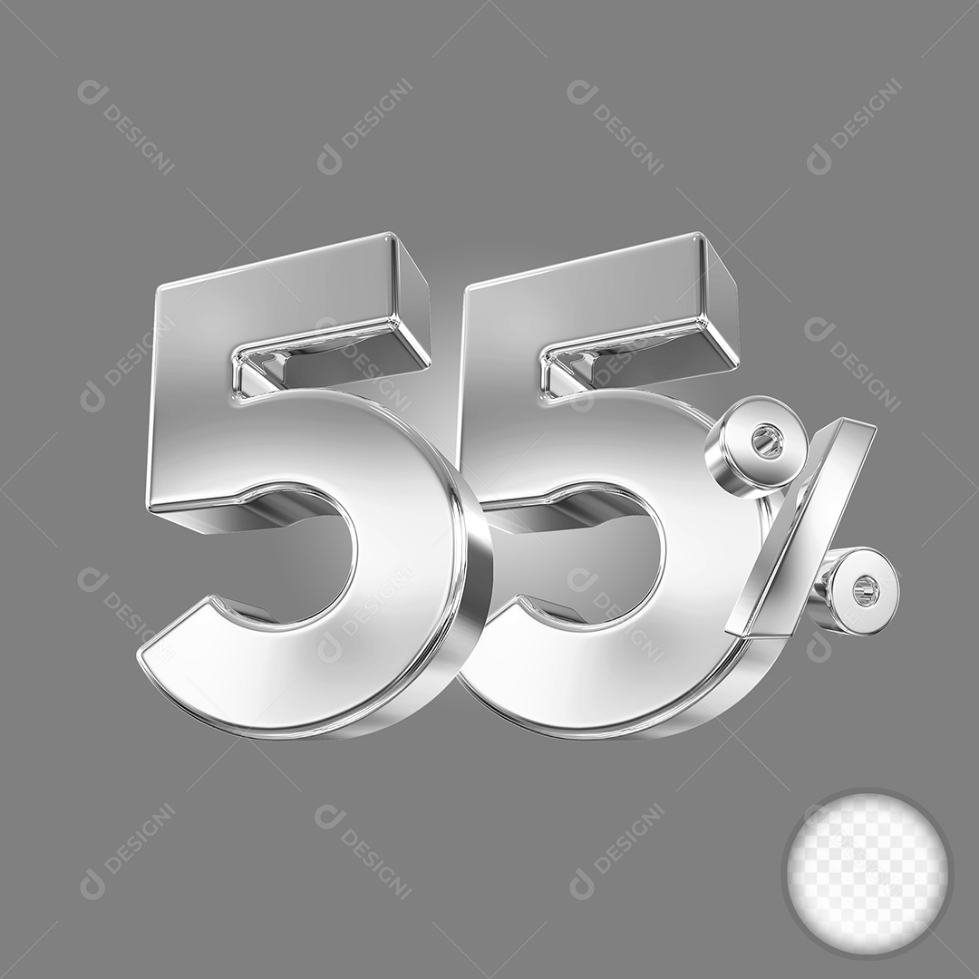 Elemento 3D Número 55% Preto para Composição PSD