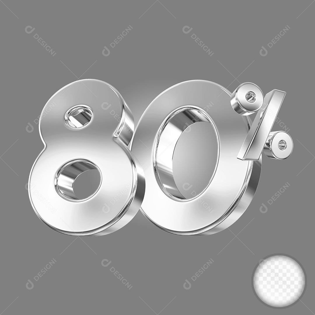 Elemento 3D Número 80% Preto para Composição PSD