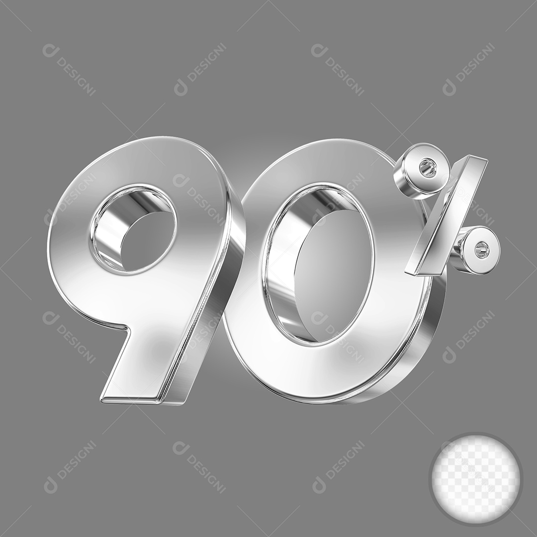 Elemento 3D Número 90% Preto para Composição PSD