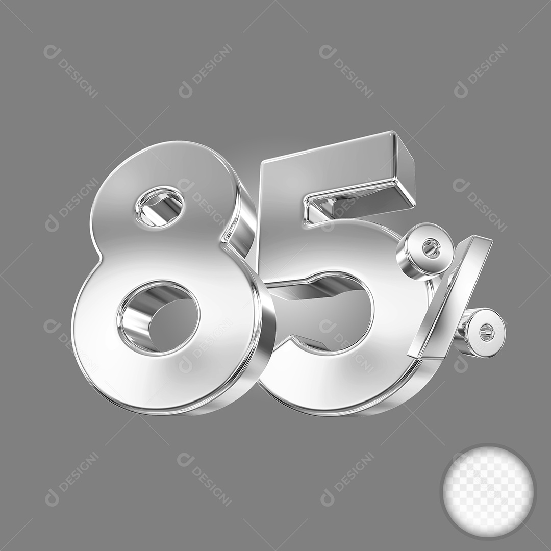 Elemento 3D Número 85% Preto para Composição PSD