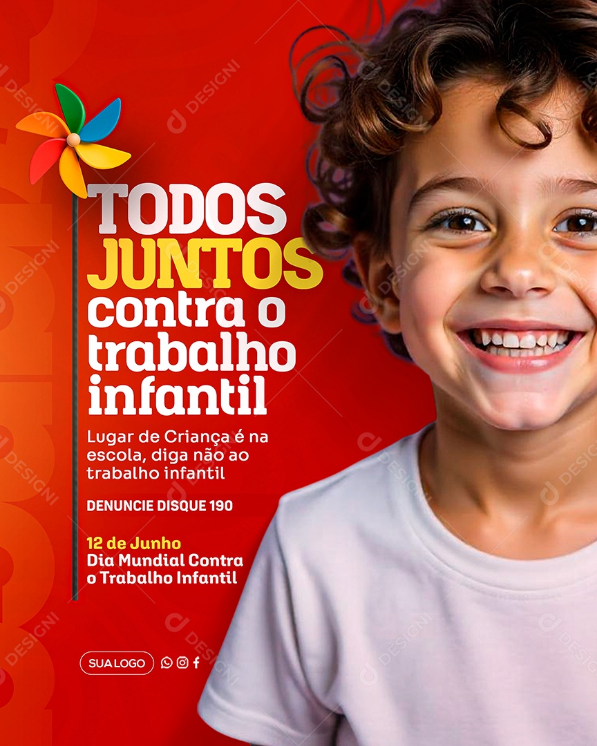 Todos Juntos Contra o Trabalho Infantil Social Media PSD Editável