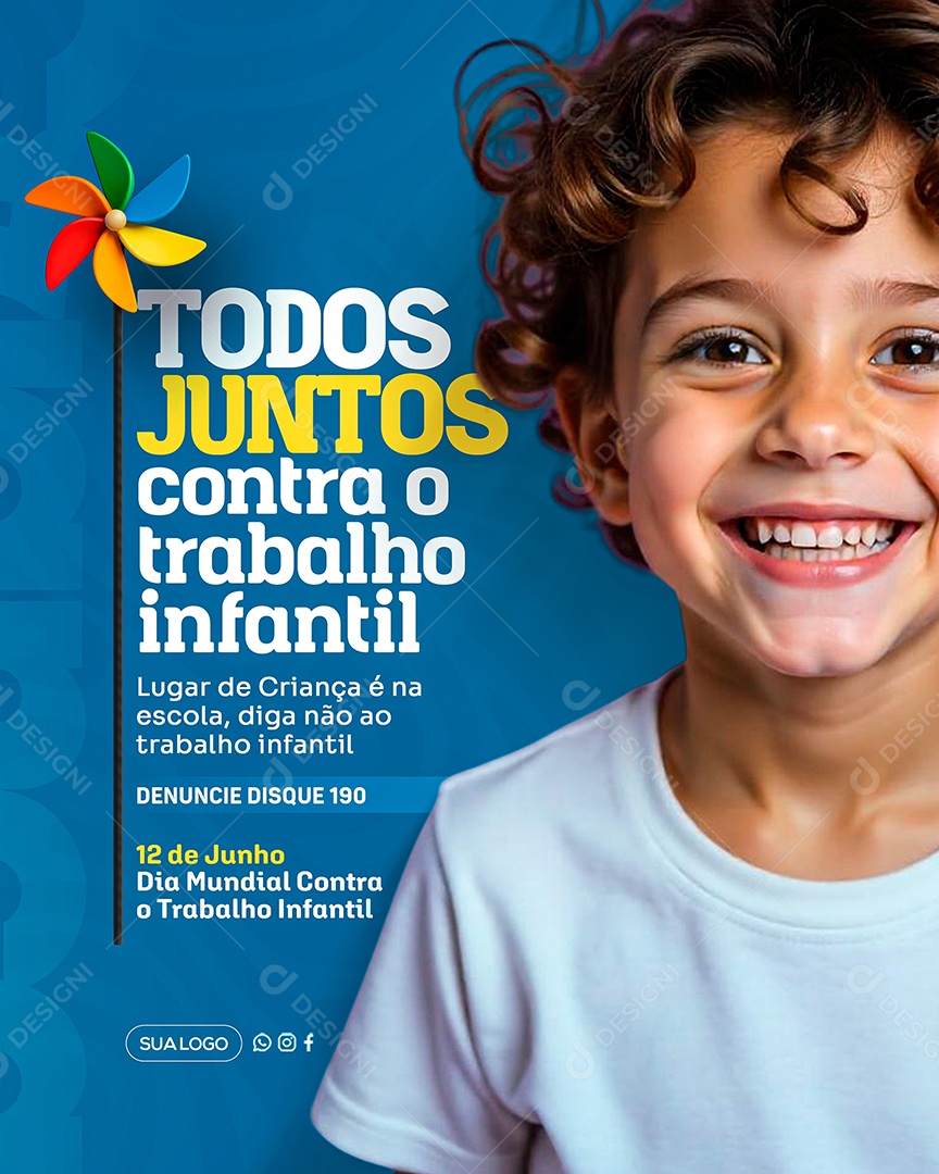 Todos Juntos Contra o Trabalho Infantil Social Media PSD Editável