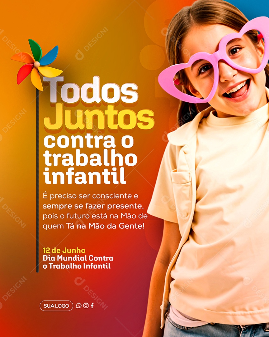 Todos Juntos Contra o Trabalho Infantil Social Media PSD Editável
