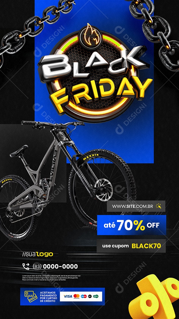 Story Social Media Black Friday Bicicletaria Até 70% Off PSD Editável