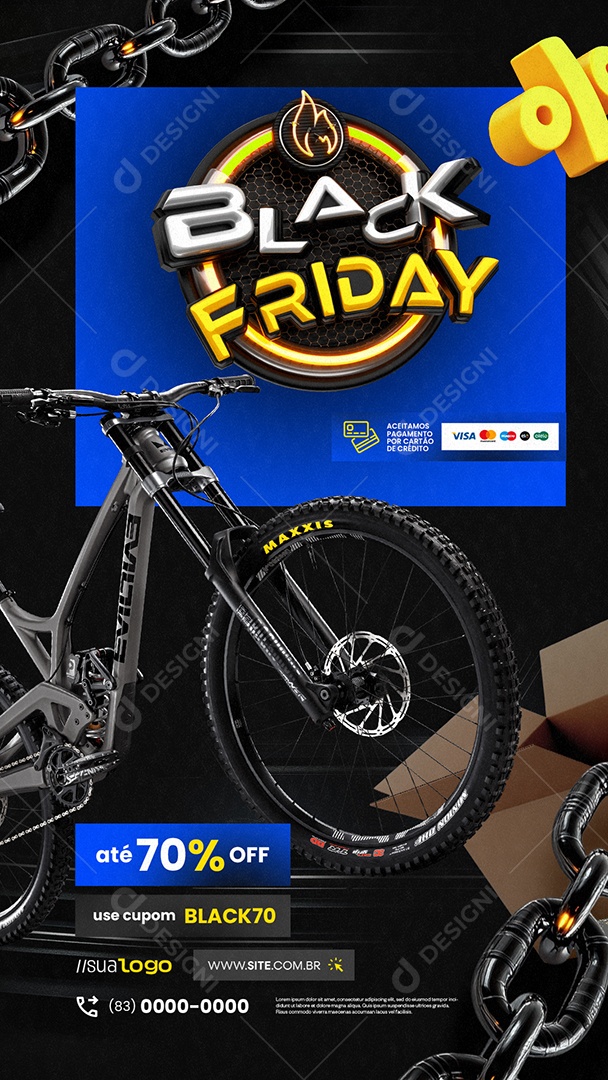 Story Black Friday Bicicletaria Até 70% Off Social Media PSD Editável