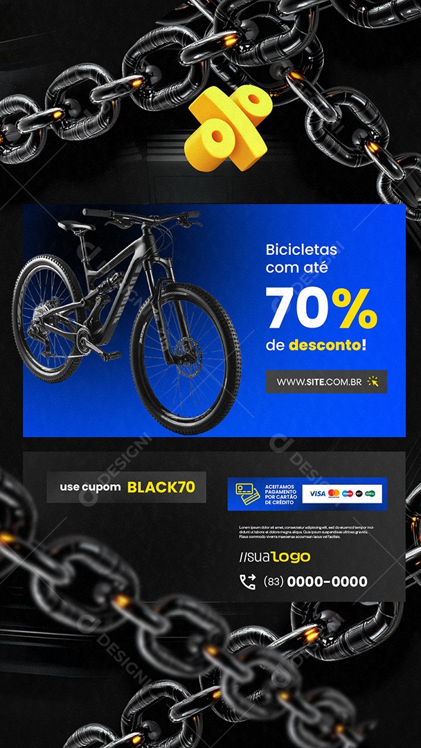 Story Social Media Black Friday Bicicletaria Bicicletas com Até 70% de Desconto  PSD Editável
