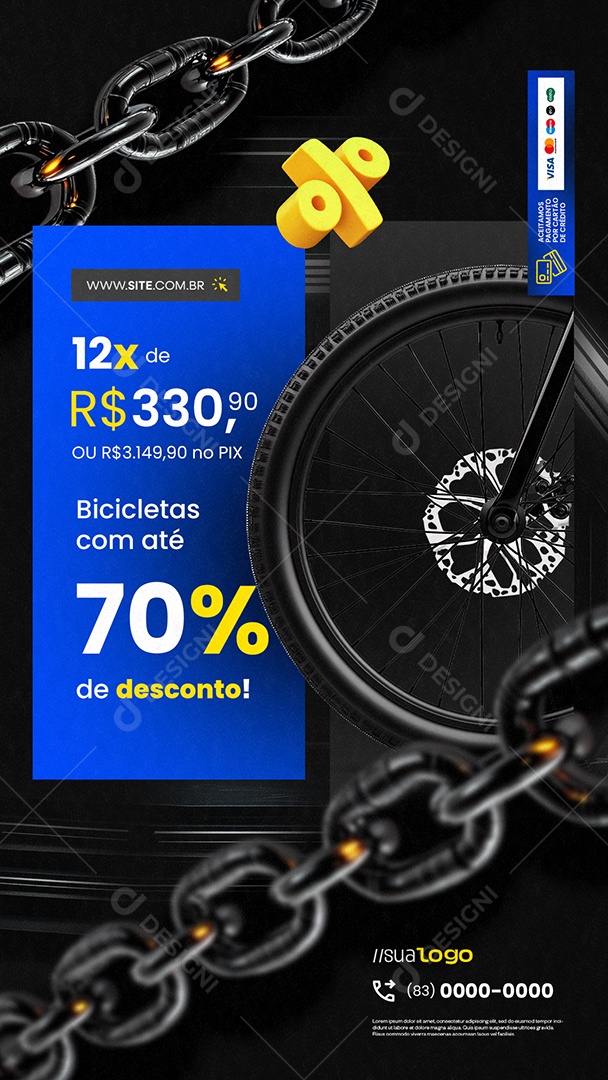 Story Black Friday Bicicletaria Bicicletas com Até 70% de Desconto Social Media PSD Editável