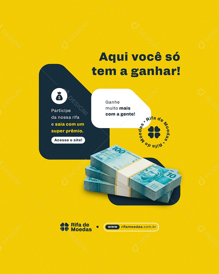 Post Feed Rifa de Moedas Social Media PSD Editável