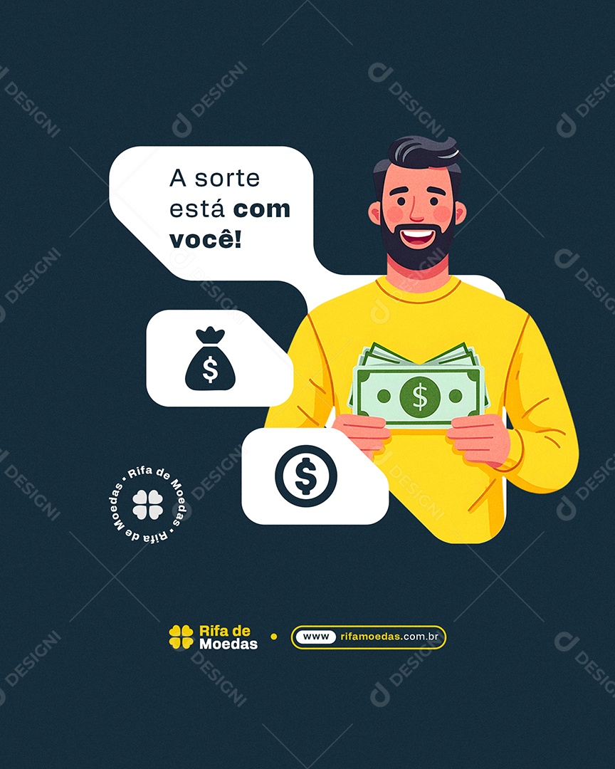 Post Feed Rifa de Moedas Social Media PSD Editável