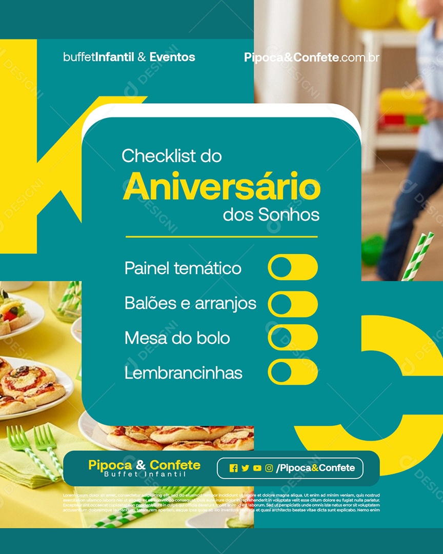 Buffet Infantil Checklist do Aniversário Social Media PSD Editável