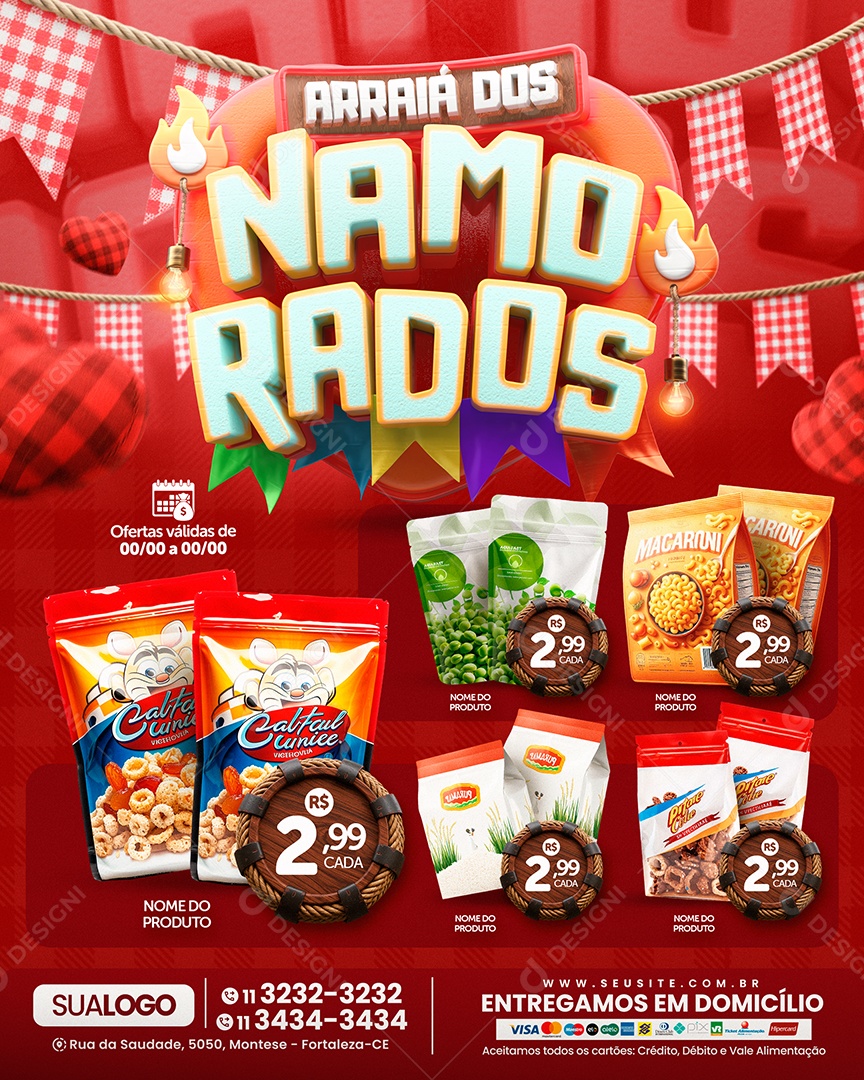 Tabloide Arraiá dos Namorados Supermercado Produtos Social Media PSD Editável