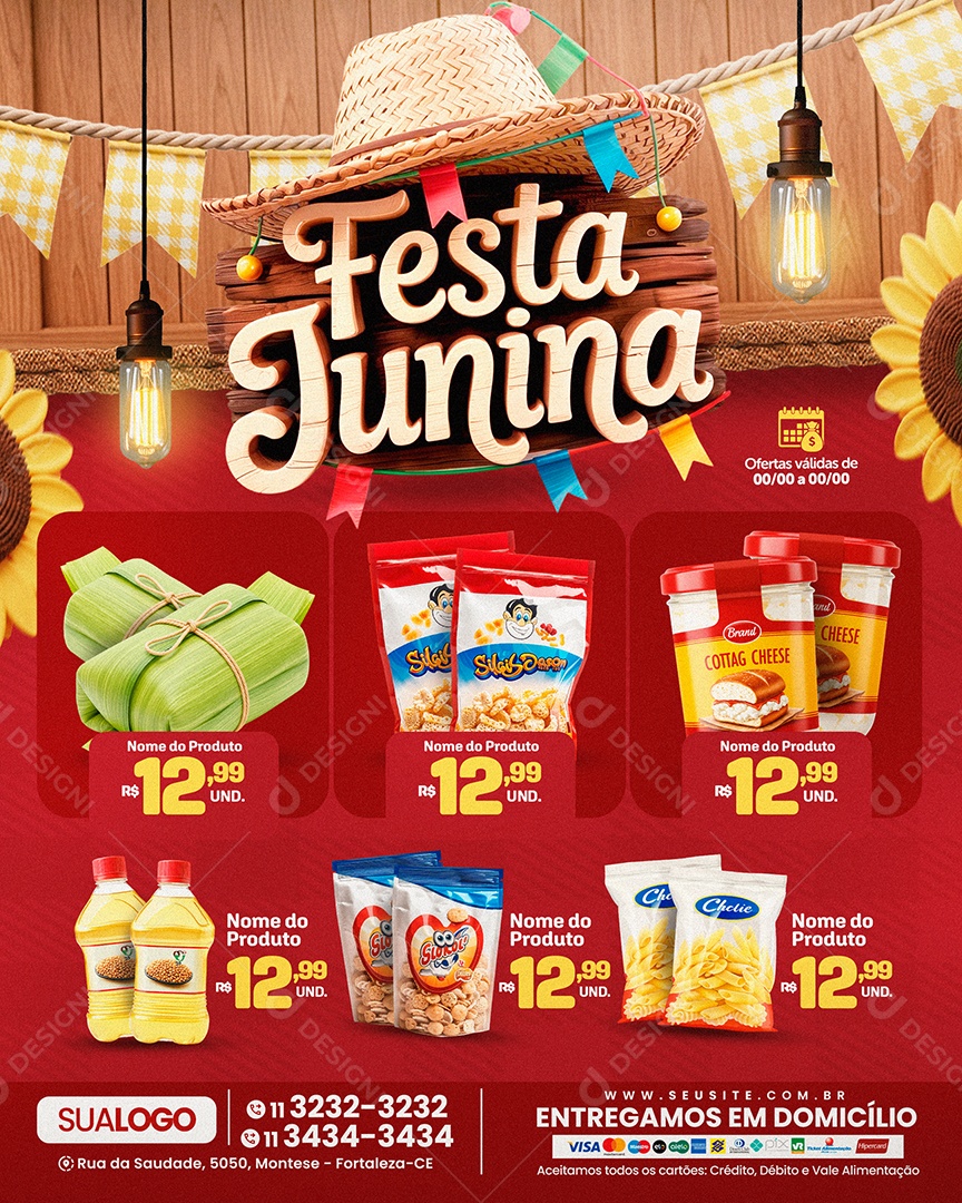 Tabloide Festa Junina Supermercado Social Media PSD Editável