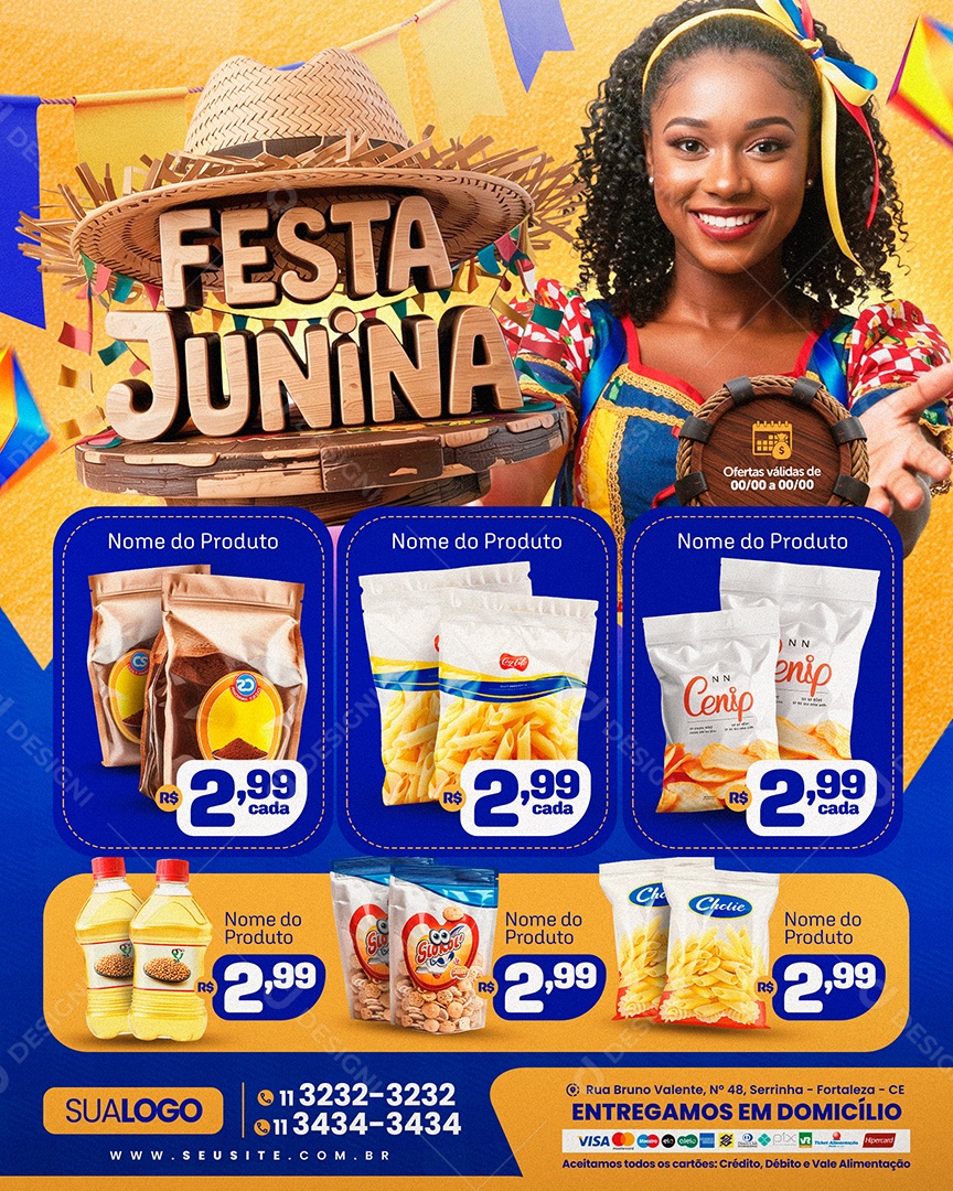Tabloide Festa Junina Supermercado Produtos Social Media PSD Editável